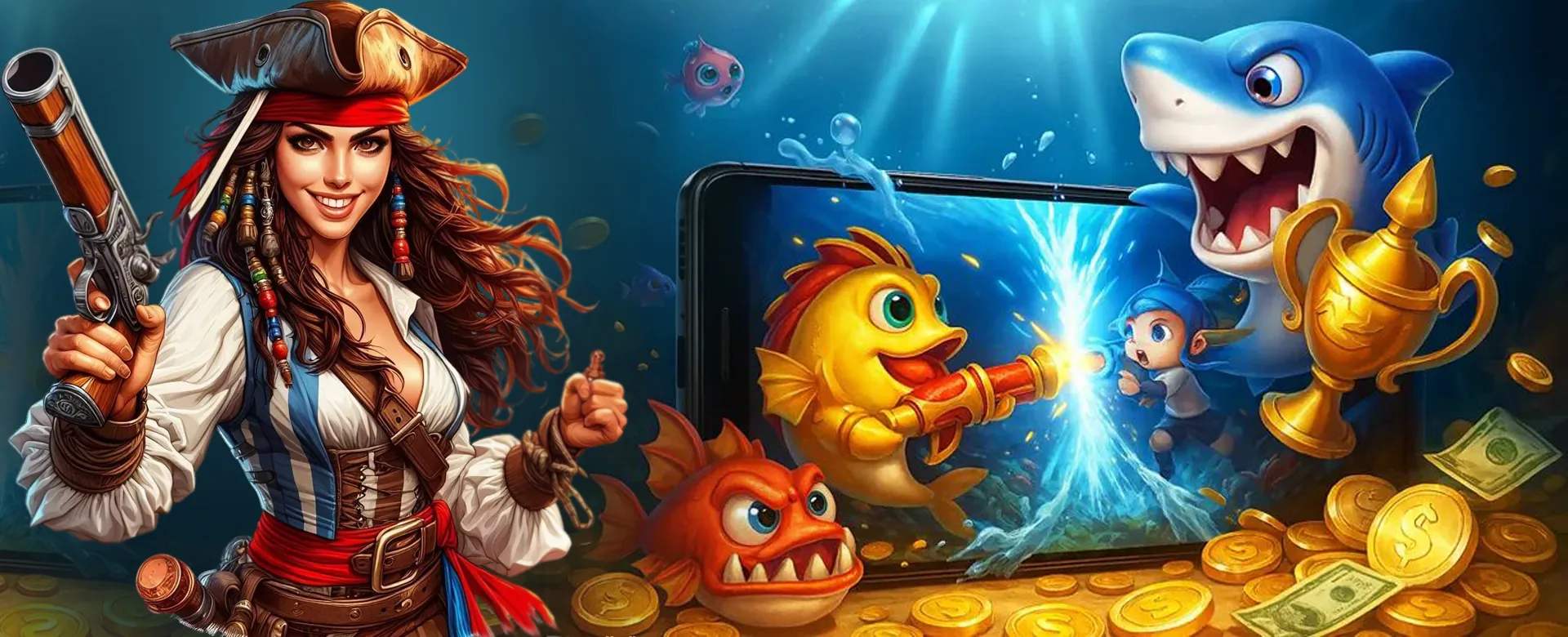 PHSKY Arcade Games - A vibrant arcade game screen with gold coins and a 'Big Win' banner.